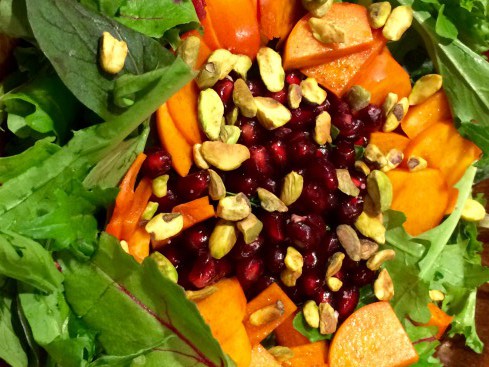 Sweet Tart Salad: Arugula, Pomegranate, Persimmon With Citrus Maple Dressing